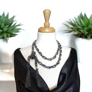 Gunmetal Grey Link Chain Tassel Necklace Belt